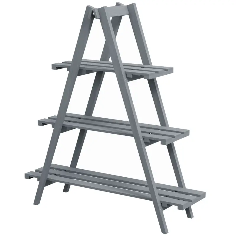 Outsunny Suport pentru Plante Vertical cu 3 Niveluri, din Lemn de Brad, 100x36x112 cm, Gri Popular