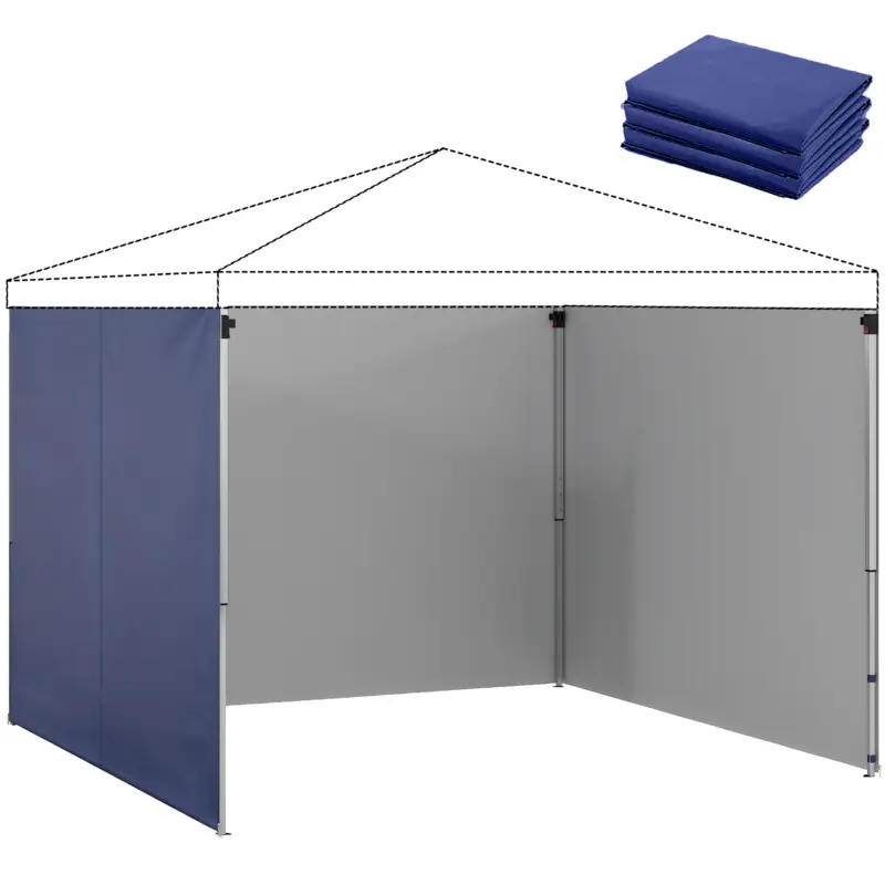 Outsunny 3 Pereți Laterali pentru Pavilioane 300x300 cm, 300x200 cm, Pereți Laterali de Rezervă din Țesătură Oxford cu Fermoar, Albastru Preț redus