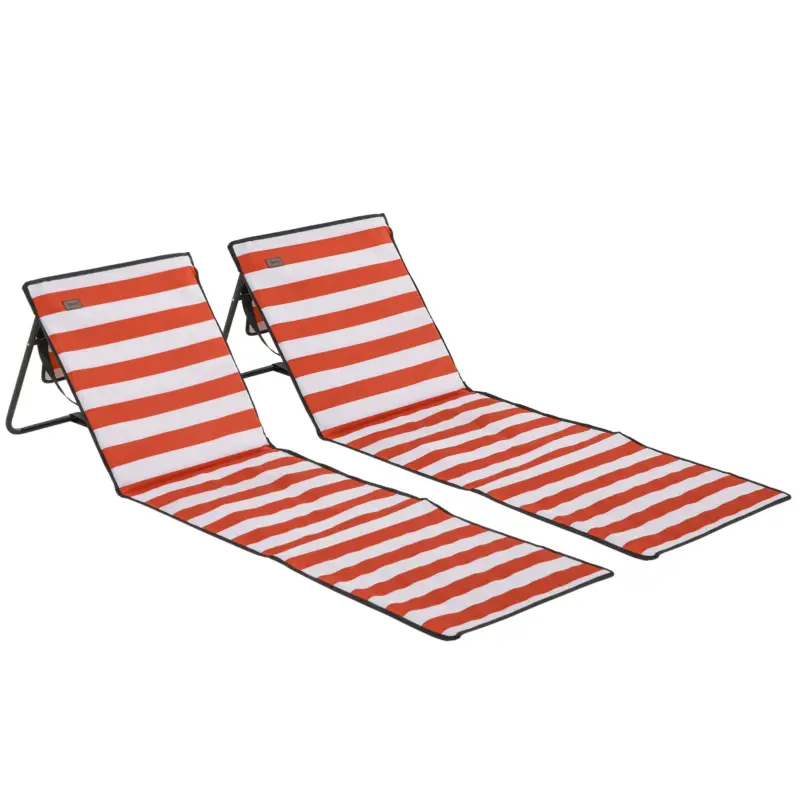 Outsunny Set de 2 covorașe de plajă căptușite saltea de plajă spătar reglabil multi-poziții 142 x 51 x 40 cm alb și roșu Preț mic