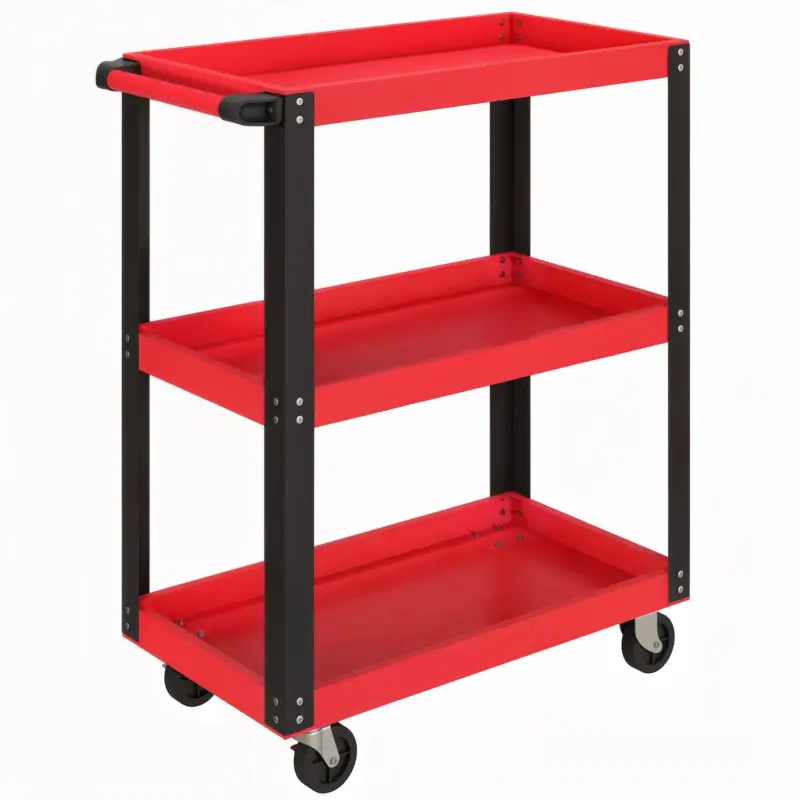 Lichidare de stoc HOMCOM Cărucior pentru unelte cu 3 rafturi din metal și PP, 70,5x35x82,5 cm, roșu și negru