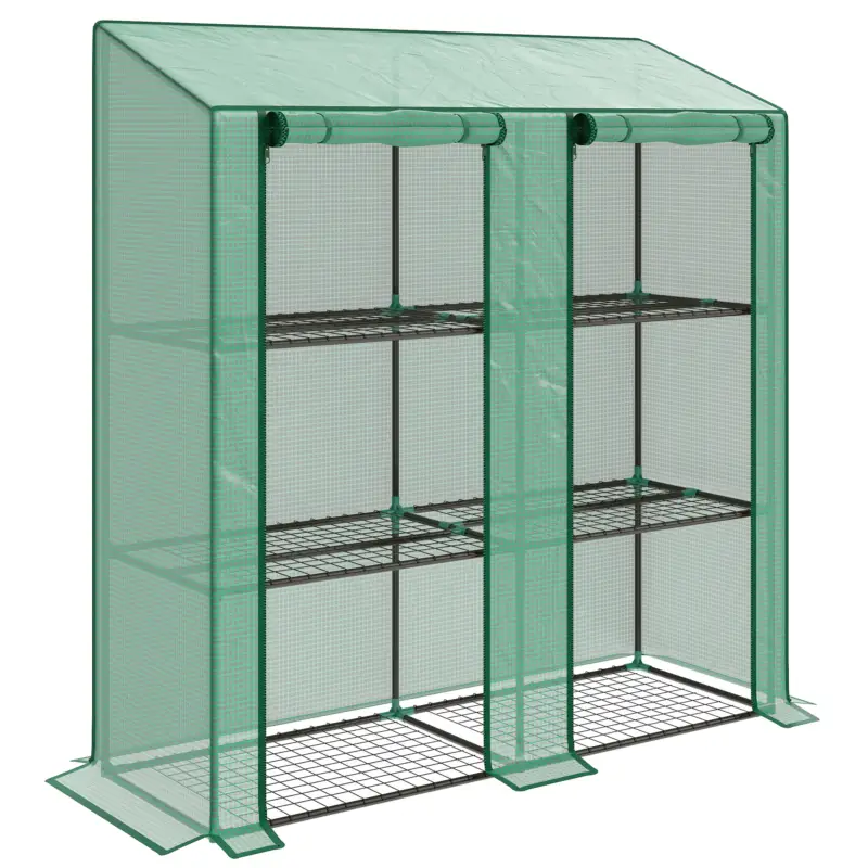 Preț redus Outsunny Seră de Grădină cu Copertină din PE, Seră cu Acoperiș Înclinat, 2 Uși Rulante și 6 Rafturi, 143x46x151cm, Verde