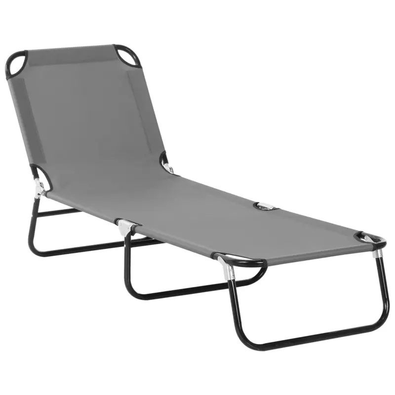 Calitate înaltă Outsunny Șezlong Pliabil cu Spătar Reglabil în 5 Poziții, Șezlong de Grădină cu Material Respirabil din Țesătură Oxford, pentru Plajă, Piscină, Grădină, 188x56x28 cm, Gri