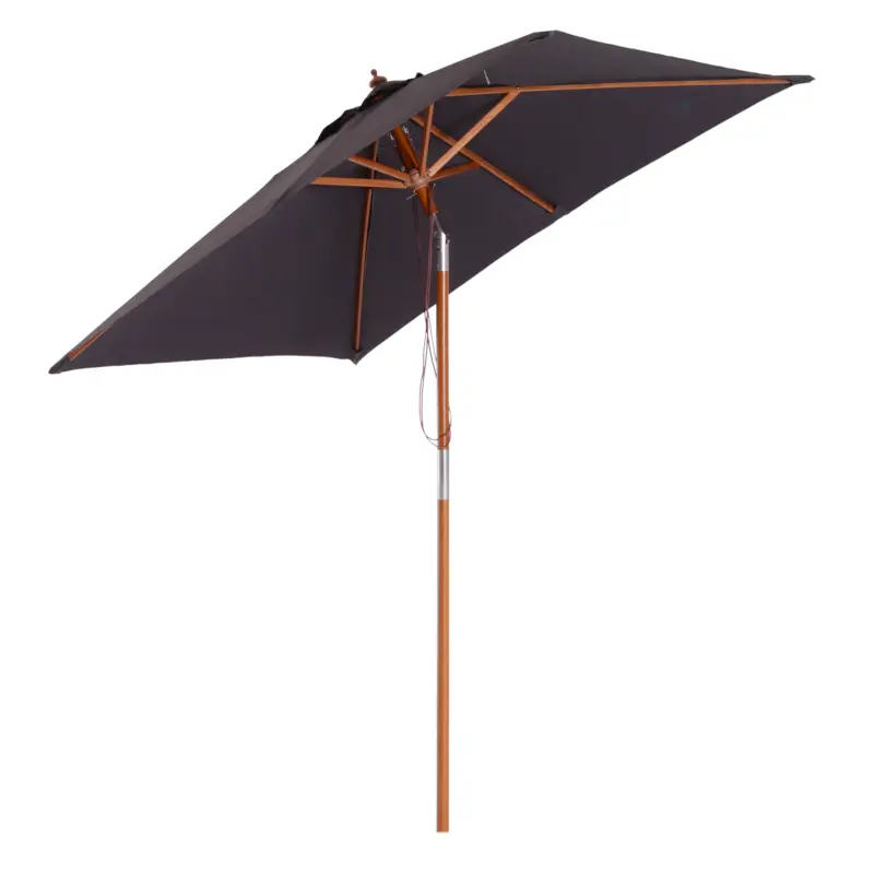 Outsunny Umbrela de Gradina Rabatabila2x1.5m, 6 Stinghii si Stalp din Lemn de Brad Deschidere cu Coarda, Gri Inchis Promoție