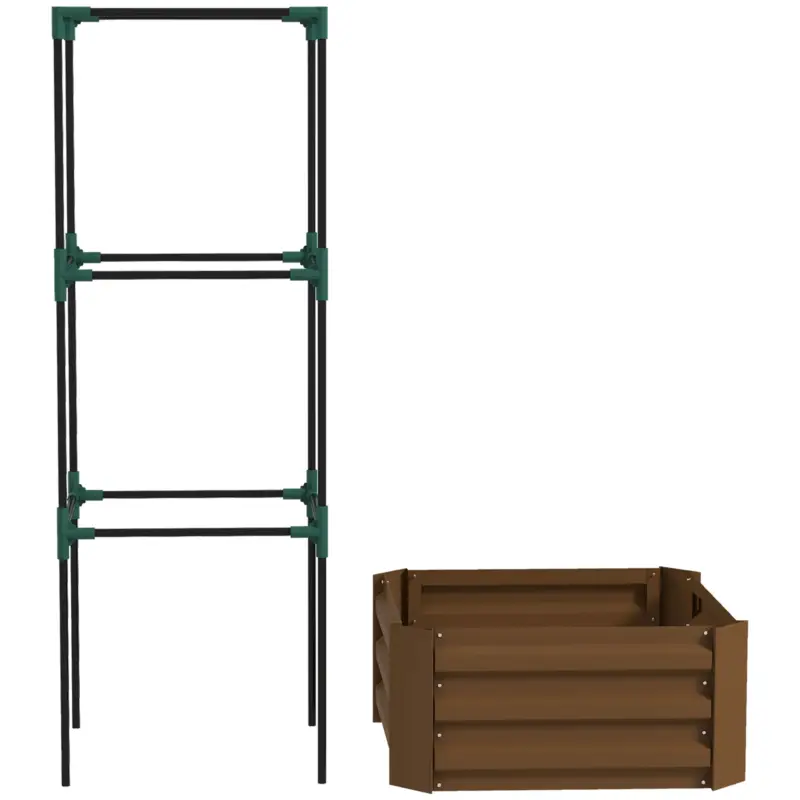 Reducere extra Outsunny Jardinieră înălțată cu grilaj, cutie de plantare cu suport de susținere, fund deschis, rezistent la intemperii, 61 cm x 61 cm x 140 cm, Braun