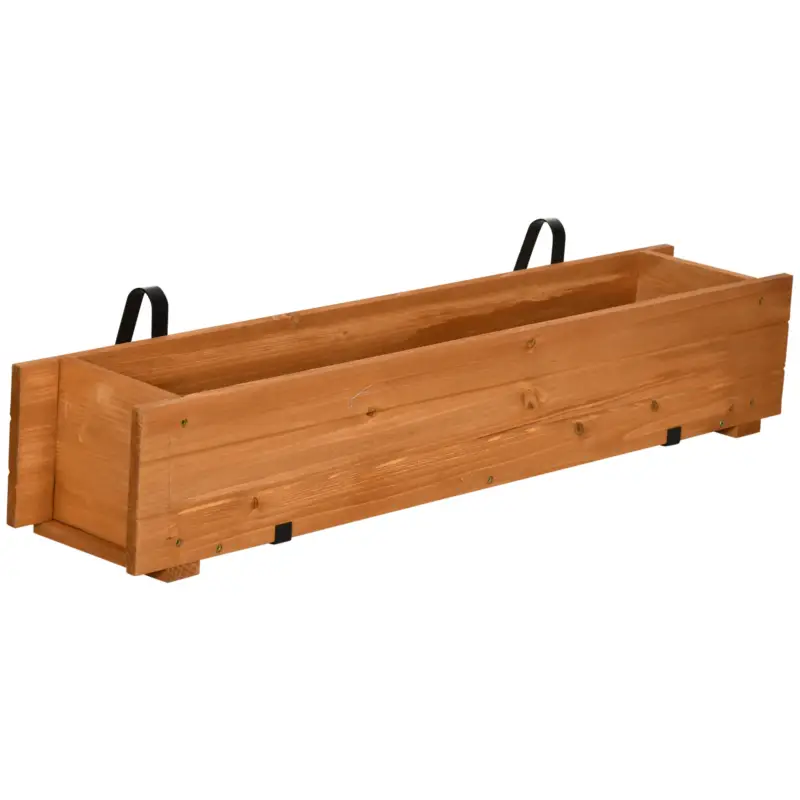 Outsunny Jardinieră dreptunghiulară din lemn pentru grădină, de suspendat, cu 2 cârlige 91 x 18 x 16,5 cm maro Vezi acum