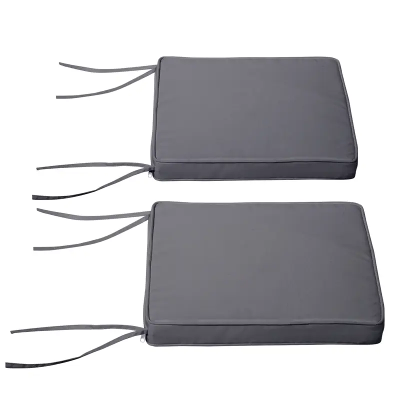Cumpără acum Outsunny Set de 2 perne pentru fotolii de grădină Pernă pentru scaun de exterior Perne de șezut detasabile Umplutură de 5 cm Tesatura de poliester dim. 45L x 45l cm Gri închis