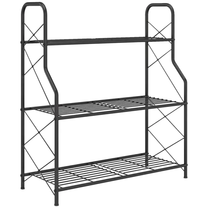 Outsunny Suport pentru plante cu 3 niveluri pentru interior și exterior din metal, 69x28.5x78 cm, negru Preț mic
