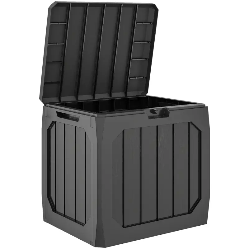 Outsunny Ladă de Depozitare Grădină 121L din Plastic, Cutie de Exterior cu Mânere, Impermeabilă și Bloccabilă pentru Unelte și Accesorii, 56x45x53 cm, Negru Popular