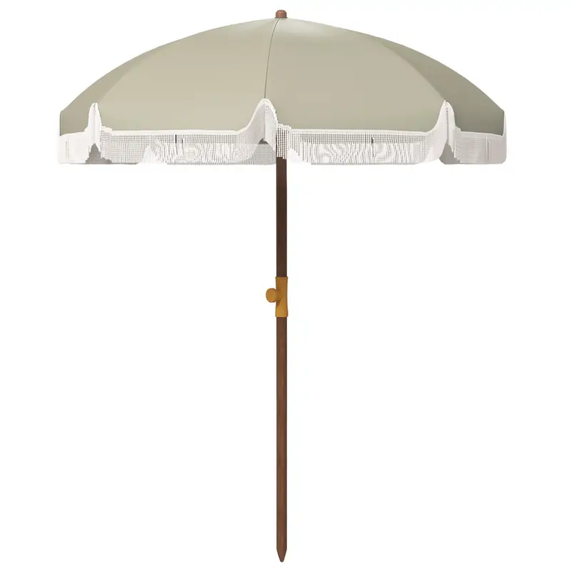 Ieftin Outsunny Umbrelă de Plajă Portabilă cu Volane în Aer Liber cu Baldachin Ventilat, Geantă de Transport, Ø1.9x2.1 m, Alb-Crem