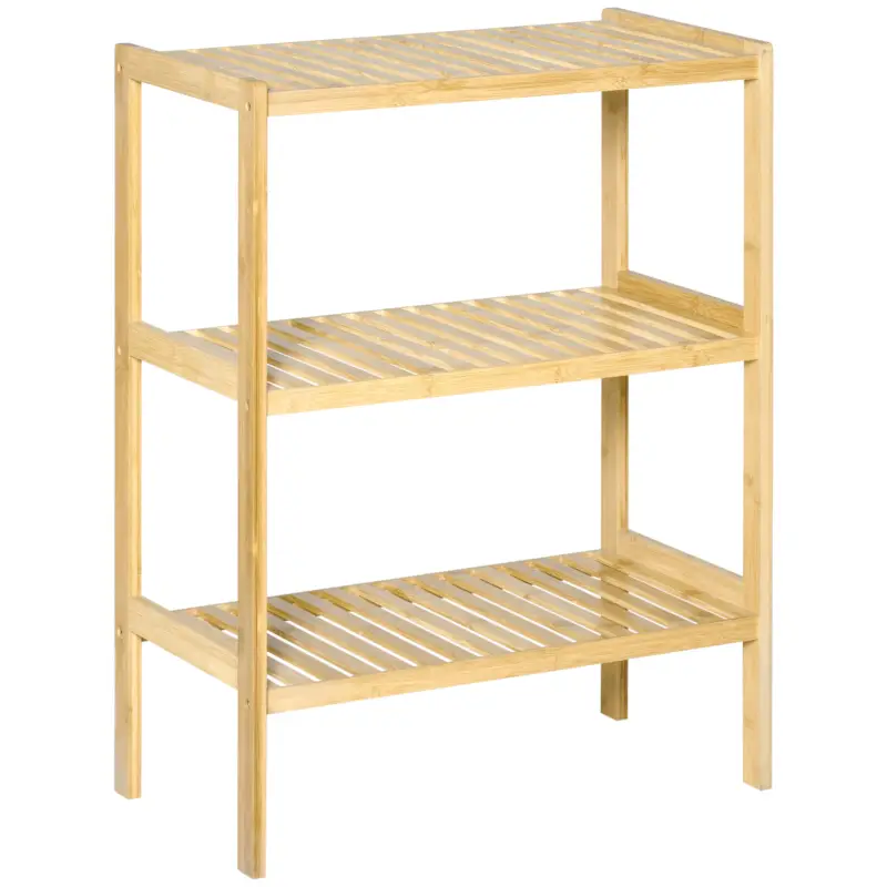 Lichidare de stoc HOMCOM Raft Multifunctional cu 3 Nivele din Bambus , 62x33x80cm, Culoare lemn Natural