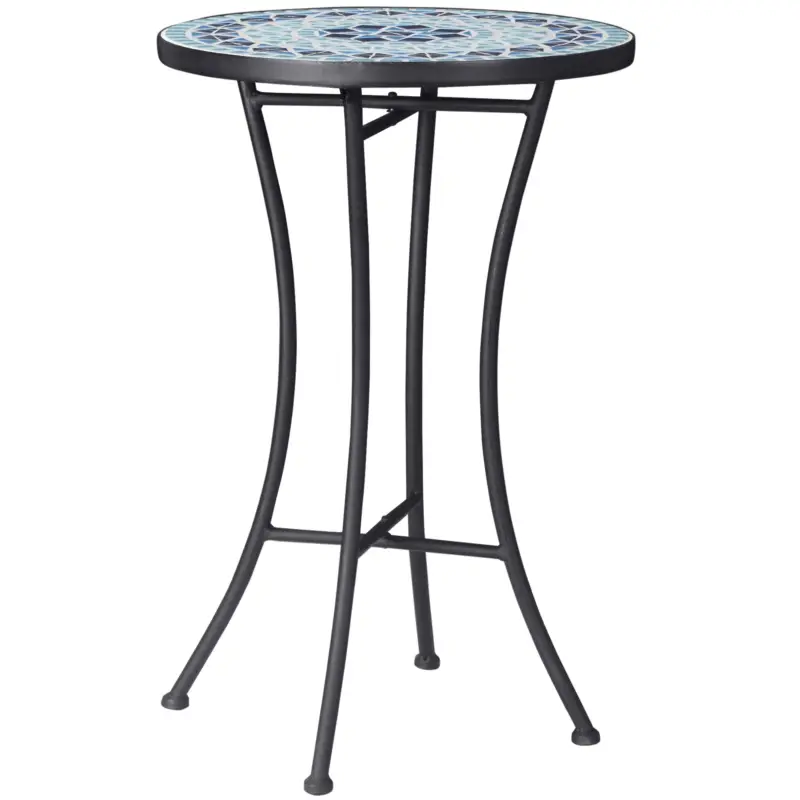 Masuta de Gradina Rotunda din Metal Outsunny cu Blat din Ceramica, Design tip Mozaic, Ф35,5x53,5 cm, Albastru Preț redus