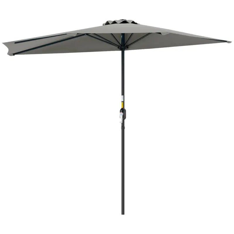 Outsunny Umbrela Semicirculara de Perete pentru Gradina cu Deschidere cu Manivela din Poliester, Gri 269x138x236cm Retur ușor