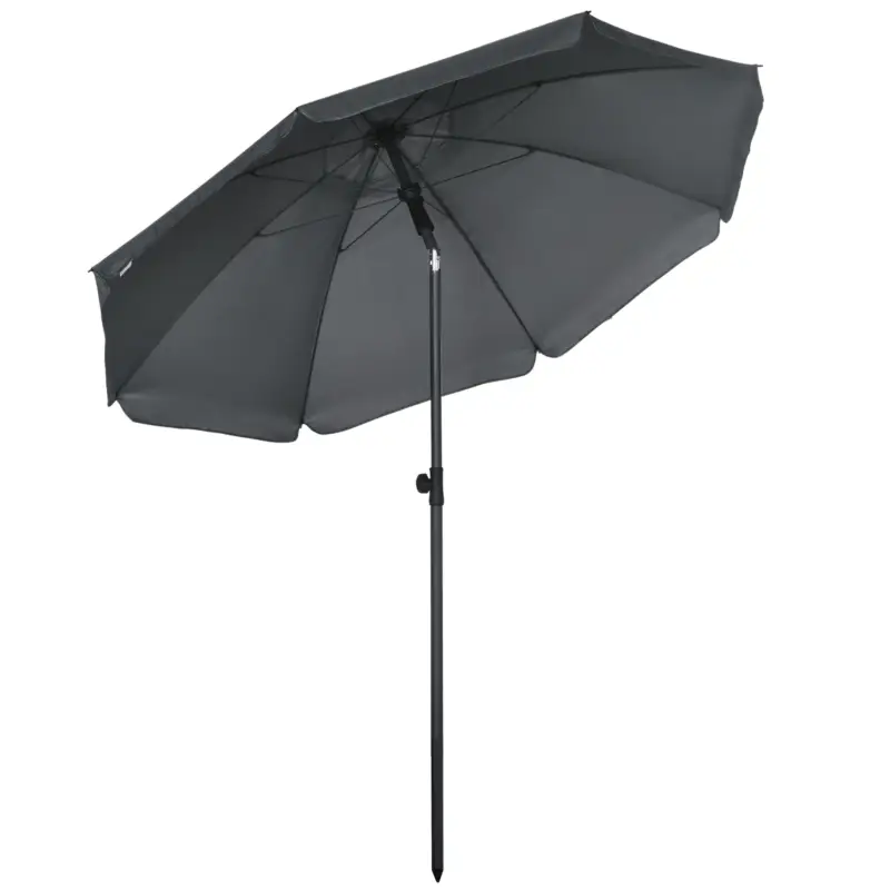 Outsunny Umbrela de soare pentru plaja din Poliester si Otel cu 8 Nervuri, cu Tetiera care se Inclina la 45° si Design in 2 Sectiuni, Ø180x209 cm, Gri Preț redus