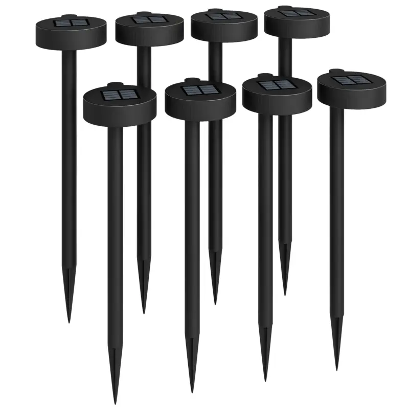 Reducere extra Outsunny Set de 8 Spoturi de Exterior Solare cu Iluminare LED la 3000K, din PP, PS și ABS, 12x10x46 cm, Negru