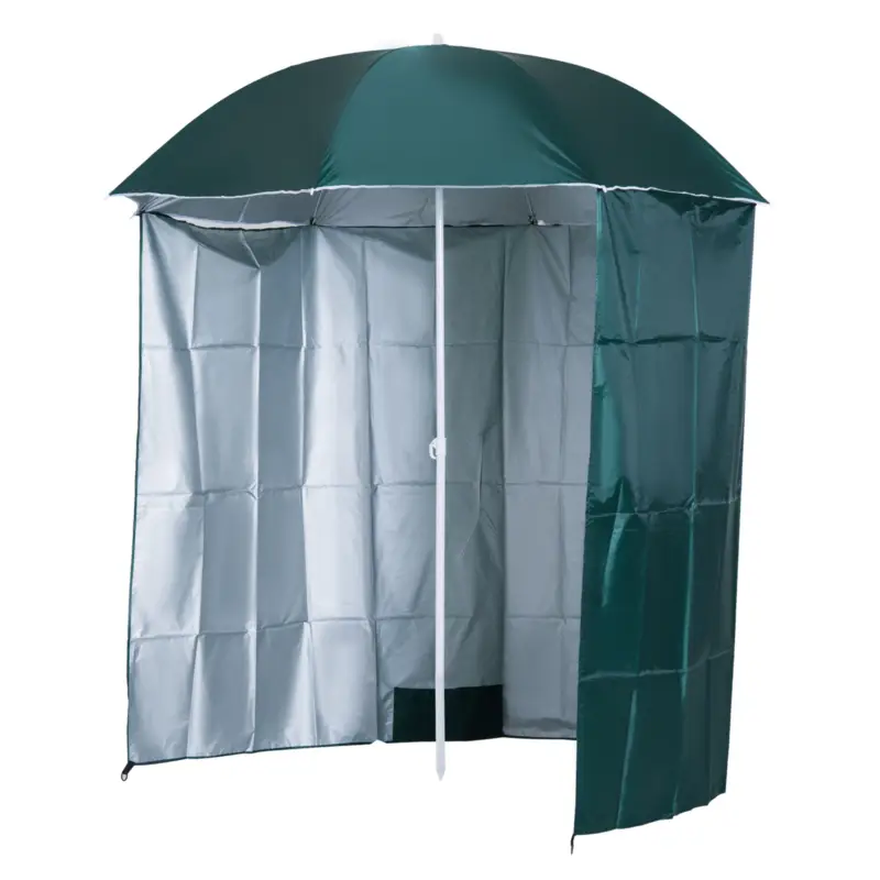 Outsunny Umbrelă de Plajă și Grădină 2x2m cu Cort, din Poliester și Metal, Verde și Alb Ofertă limitată
