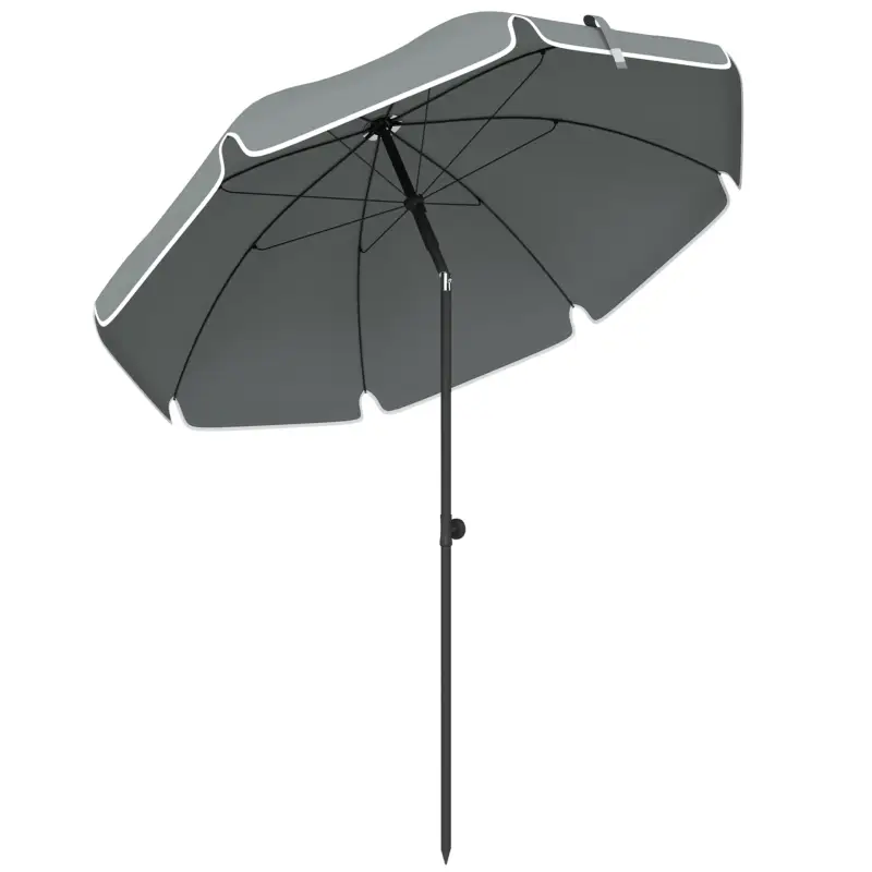 Outsunny Umbrelă de Plajă Reglabilă cu Ancoră pentru Nisip și Geantă de Transport, Ø150x185 cm, Gri Închis Livrare rapidă