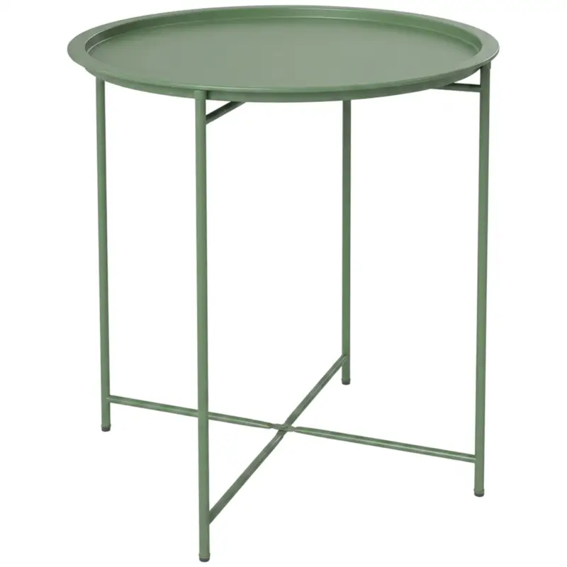 Plată sigură Outsunny Masă de grădină cu tavă detașabilă și picioare pliabile din oțel, Ø46x50 cm, verde