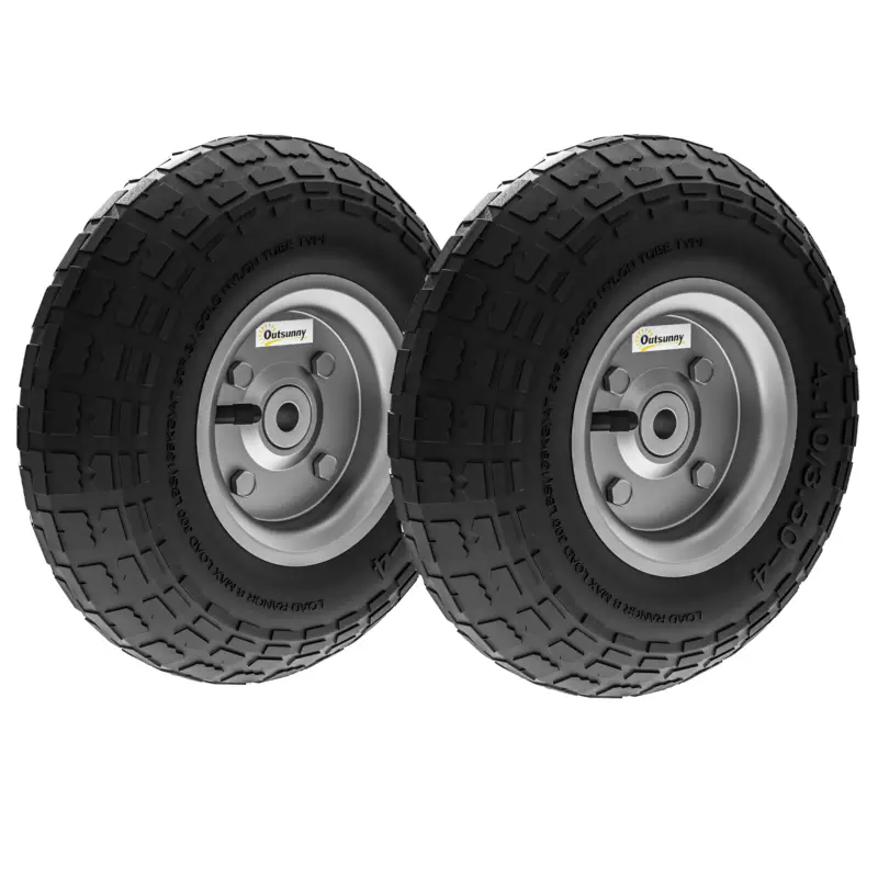 Reducere de preț Outsunny Set 2 Roți pentru Cărucior Capacitate 80 kg cu Profil Scanat, Roți din Cauciuc și Oțel, Ø25.5x7.5 cm, Negru