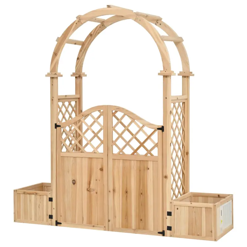 Jardinieră cu spalier și boltă, design 3-în-1 – boltă cu grilaj pentru plante cățărătoare, 194x50x194 cm, Culoare naturală Transport gratuit