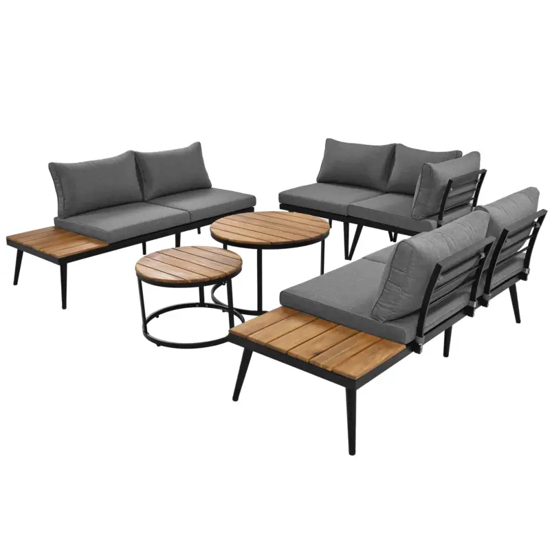 Expediere rapidă Set de lounge pentru grădină pentru 5-6 persoane, 2xCanapele cu două locuri, 2xFotolii individuale, 2xMese, inclusiv perne, Gri