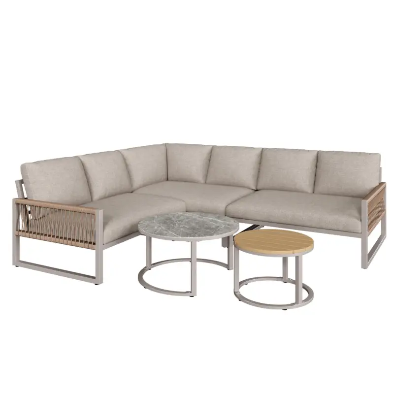 Livrare gratuită Set de lounge pentru grădină pentru 6-7 persoane, canapea de colț cu cadru din fier galvanizat, include perne de șezut și spate, Bej