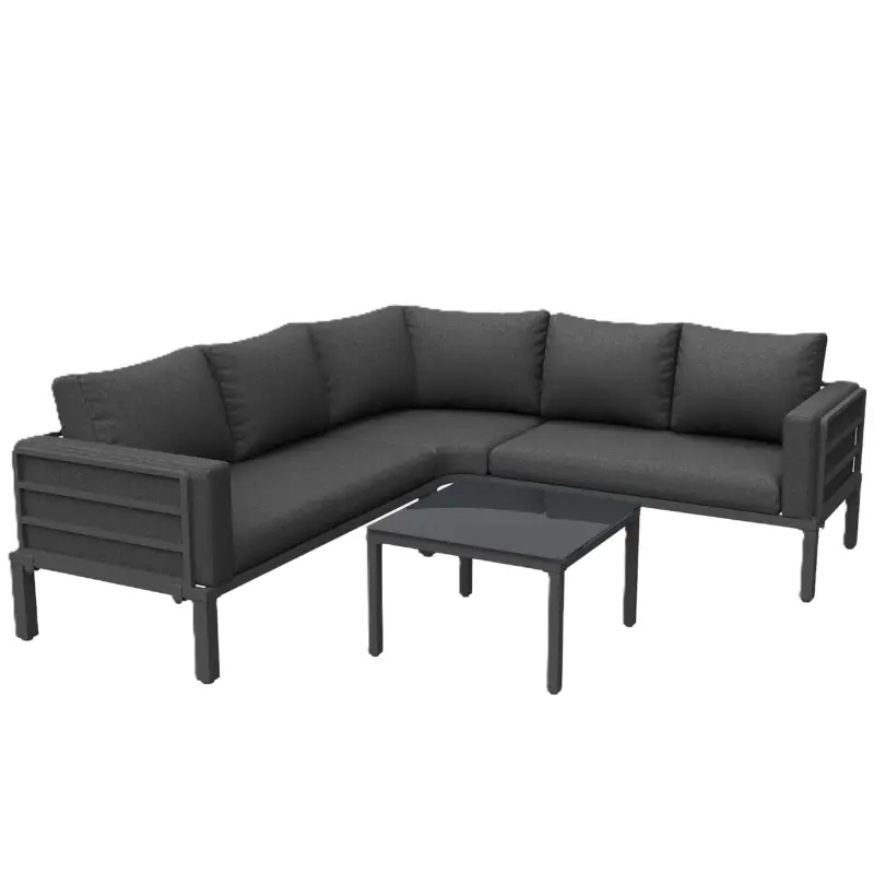 Set mobilier de grădină 4-5 locuri, 1 măsuță de cafea din sticlă securizată, perne și saltele confortabile, Gri Comandă acum