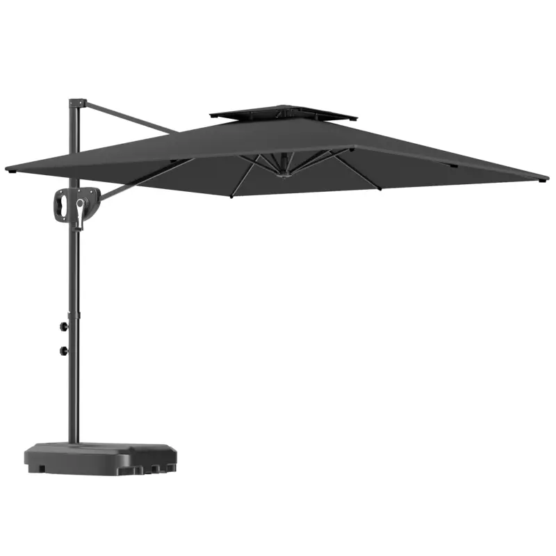 Outsunny Umbrelă Suspendată 2.5x2.5 m cu Bază Umplută, Manivelă și Cap Înclinabil, Gri Închis Vezi acum