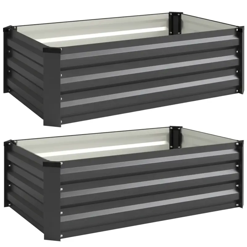 Outsunny Set de 2 jardiniere pentru grădină cu fund deschis, din oțel galvanizat, 100x60x30cm, gri Reducere extra