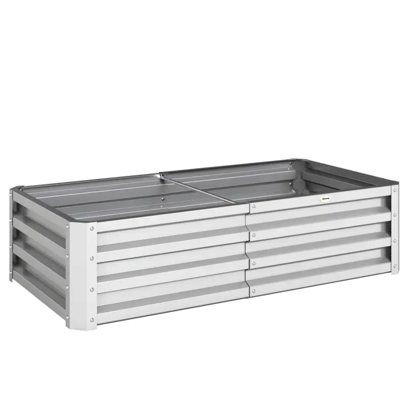Promoție Outsunny Pat pentru Grădină Înălțat cu Bază Deschisă și Strat din Oțel Zincat, 120x60x30.5 cm, Argintiu