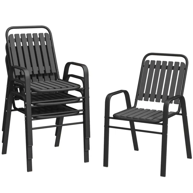 Outsunny Set 4 Scaune de Grădină Stivuibile Scaune de Exterior 56x66x91 cm Negru Cel mai bun preț