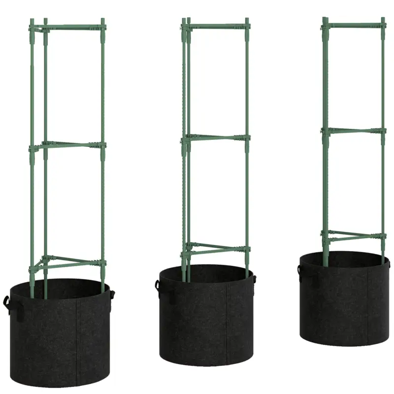 Outsunny Patură înălțată cu suport pentru cățărători saci 83,7 litri set de 3 jardiniere triunghiulare suport roșii 35 x 35 x 120 cm Noutate