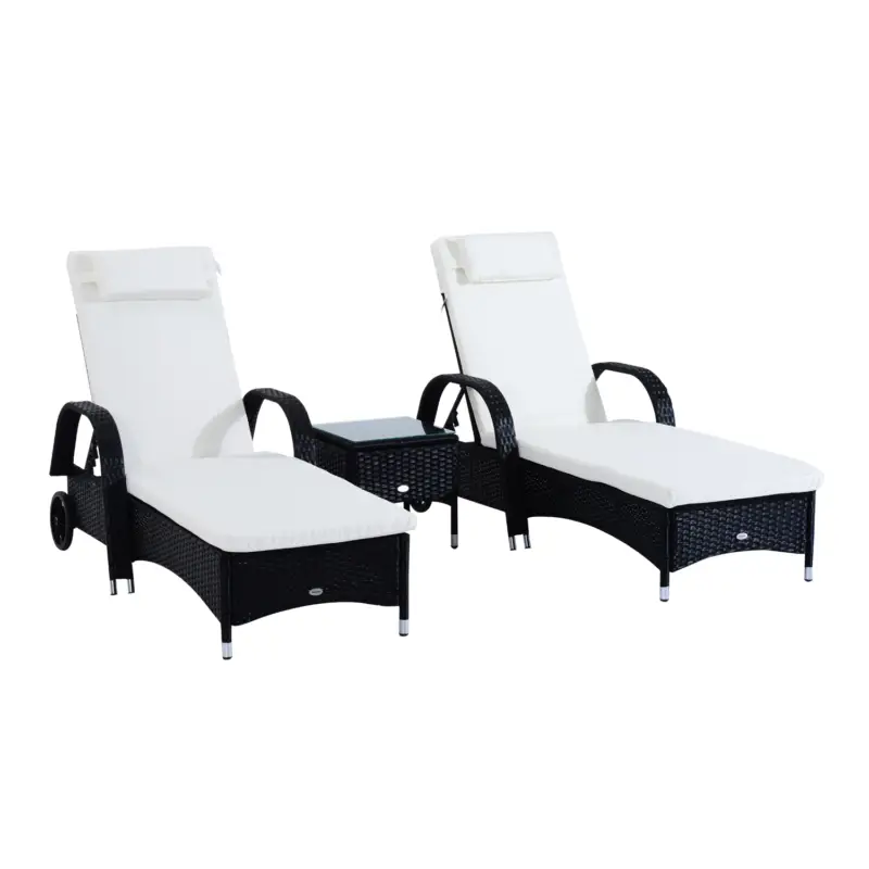 Outsunny Set 2 Sezlonguri in Rattan cu Saltea Captusita si Masuta, Negru Doar azi