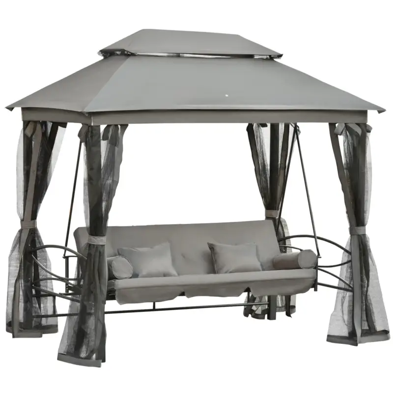 Outsunny Balansoar 3 Locuri si Sezlong cu Copertina tip Foisor cu Plasa Impotriva Tantarilor si Perne Chilipir