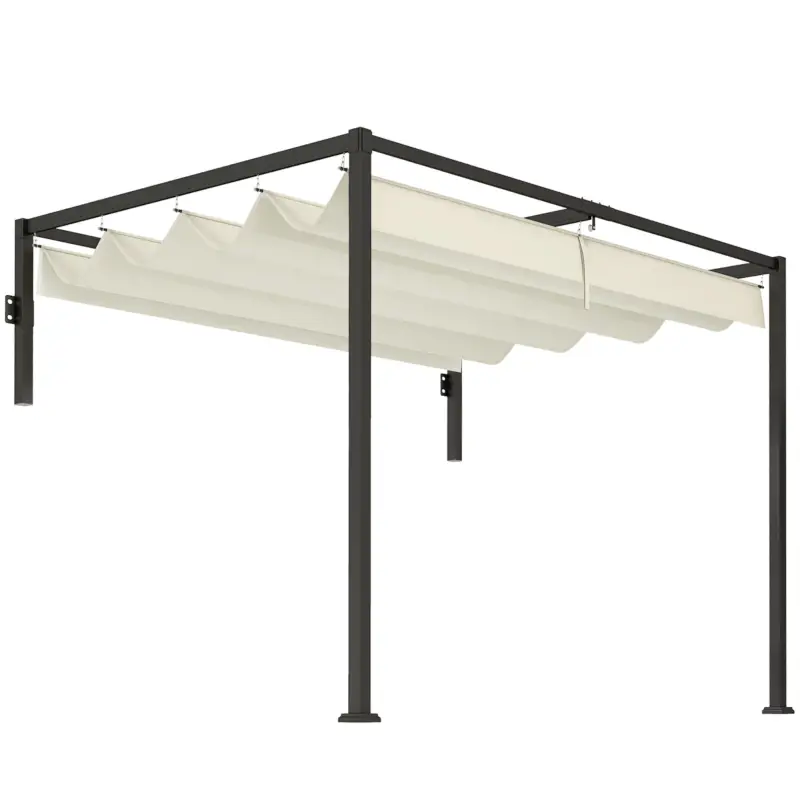 Outsunny Pergolă 3x2 m cu Acoperiș Retractabil și Orificii de Drenare din Oțel și Poliester, Crem Cumpără acum