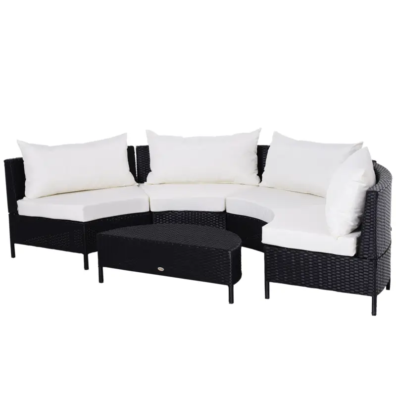 Preț promoțional Outsunny Canapea de Extern in PE Rattan Negru cu Perna Alb , Set 5 Bucati cu Masuta