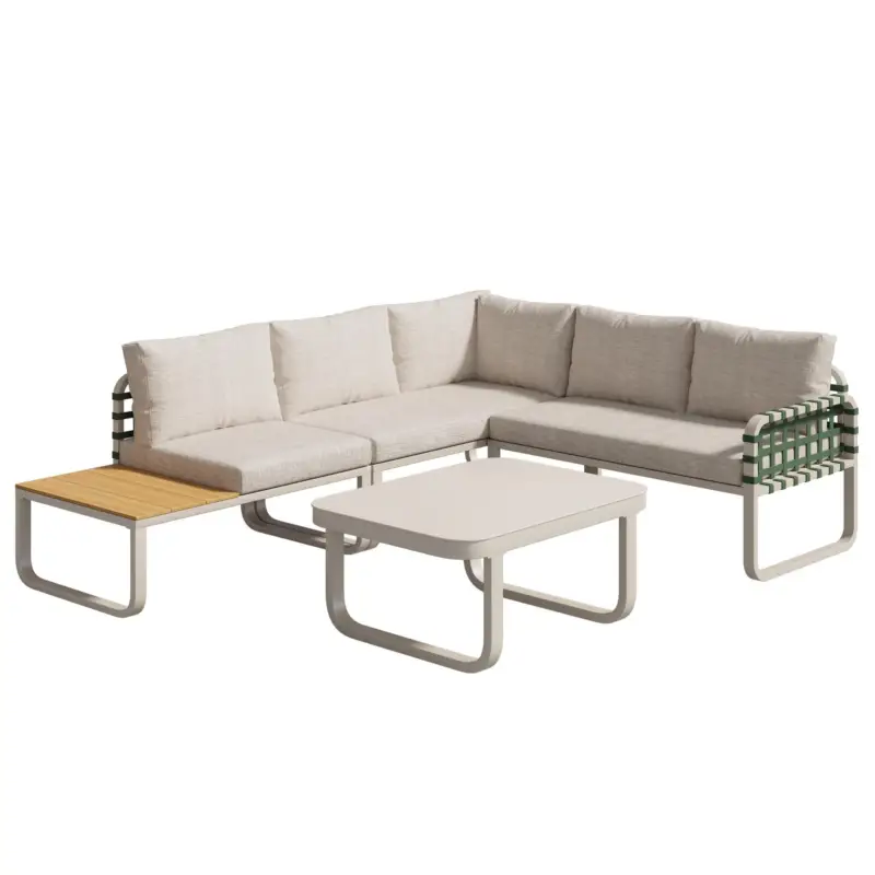 Retur gratuit Set de mobilier de grădină Lounge 4-5 locuri, Set de mobilier de grădină din piele verde și ratan cu masă din sticlă securizată, Culoare caise