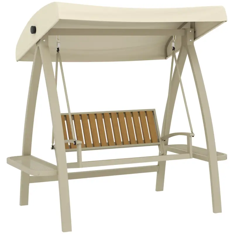 Disponibil imediat Outsunny Hollywoodschaukel 2 locuri cu acoperiș de soare reglabil, masă laterală 200 x 120 x 190cm, Bej