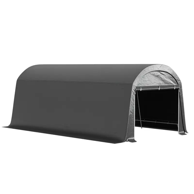 Lichidare de stoc Outsunny Magazie de gradina cu plasa din plastic, cort pentru unelte, garaj pliabil, 300L x 600B x 230H cm, Gri inchis