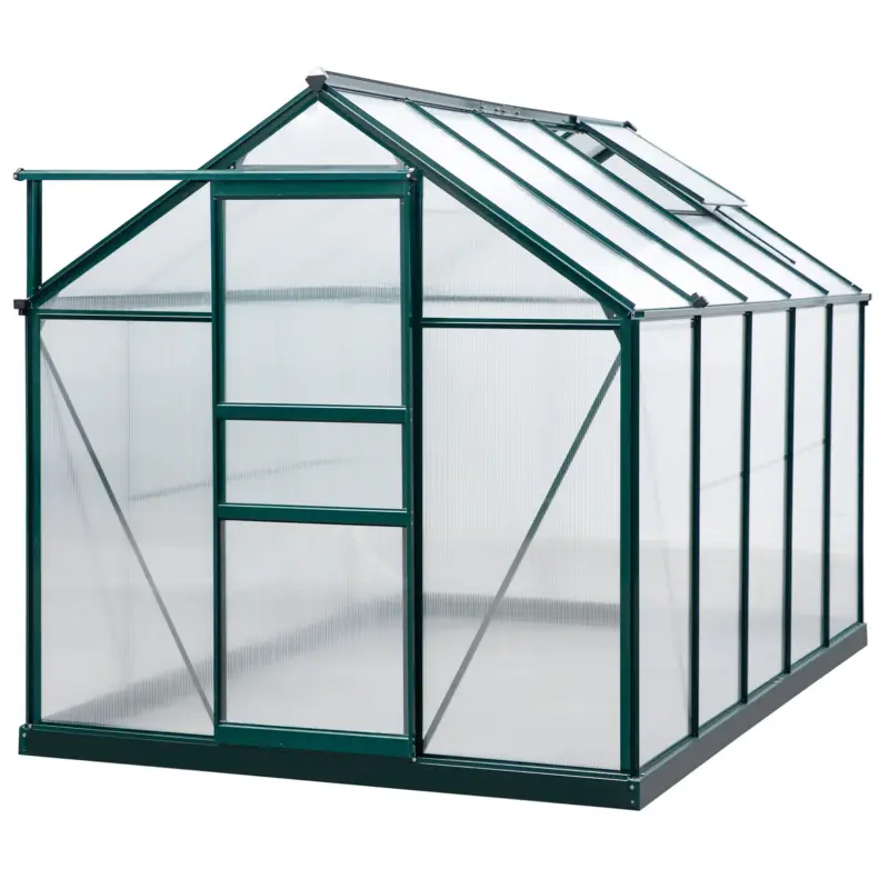 Doar azi Outsunny Seră de Grădină cu Bază, Fereastră, Ușă Glisantă și Structură din Aluminiu, 190x312x201 cm, Verde Închis