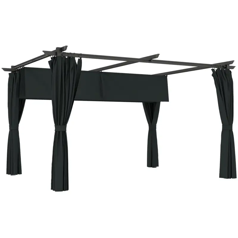Livrare gratuită Outsunny Pergolă retractabilă 4x3 m din aluminiu și metal cu perdea și acoperiș glisant, poliester 180 g/m², gri închis