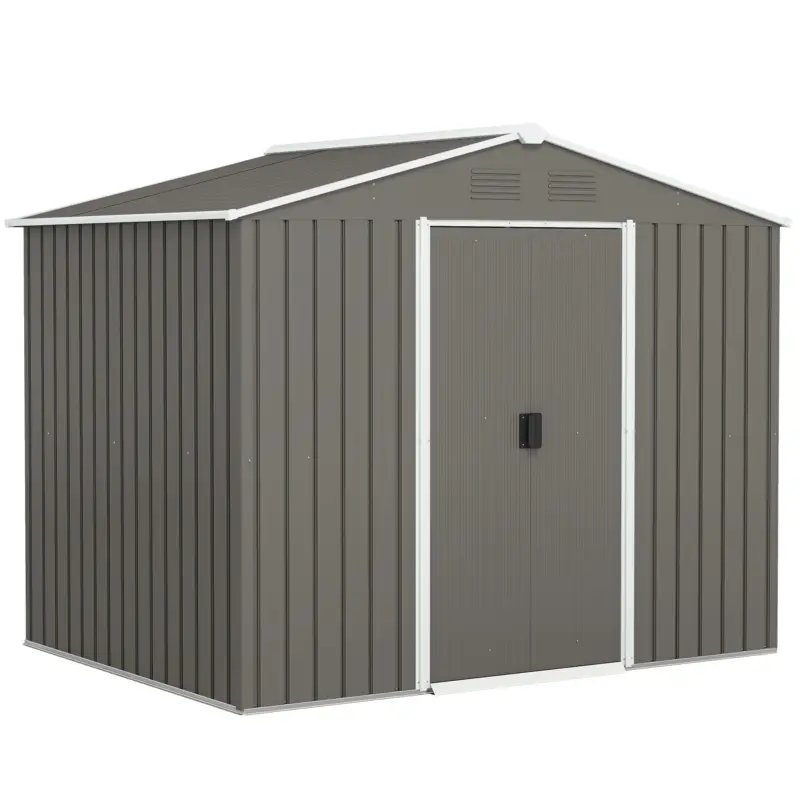 Doar azi Outsunny Casută de Grădină, Magazie de Exterior pentru Unelte cu 2 Uși Culisante și 4 Prize de Aerisire, 236x174x190 cm, Gri