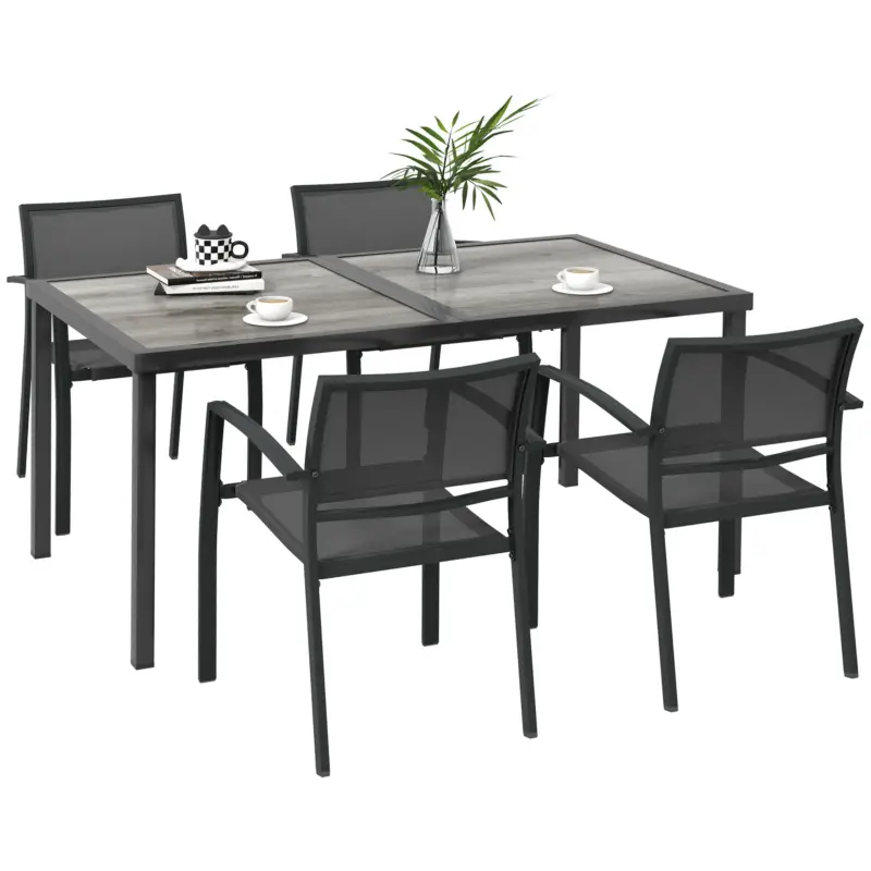 Outsunny Set de Mobilier de Grădină, Set Mobilier Grădină cu 1 Masă, 4 Scaune, 150 x 87 x 72 cm, Gri Plată sigură