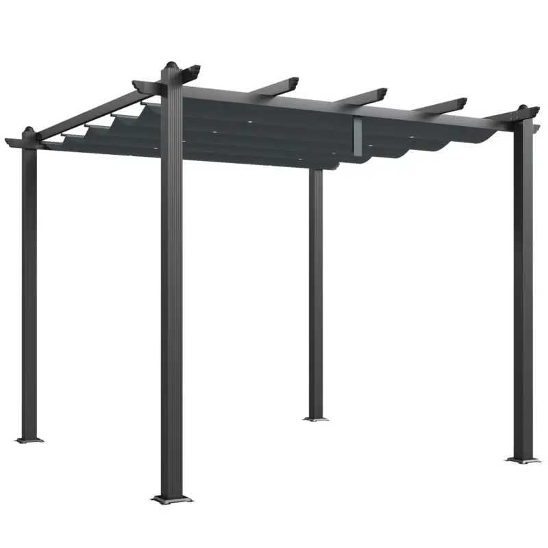 Outsunny Pergolă Gazebo 3x3 m cu 8 orificii de drenaj, din aluminiu, metal și poliester, gri închis Plată securizată