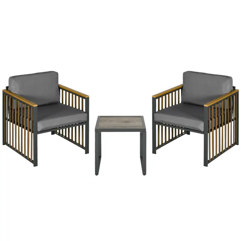 Preferatul clienților Outsunny Set de Mobilier de Grădină din 3 Piese, Set de 2 Canapele cu Perne Groase și Măsuță de Cafea, 66x68x68 cm, Gri