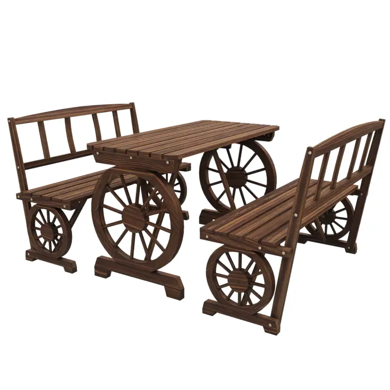 Outsunny Set de Mobilier de Terasa din 3 Piese pentru Exterior, Set din Lemn pentru Gradina cu Doua Scaune si Masa Ofertă