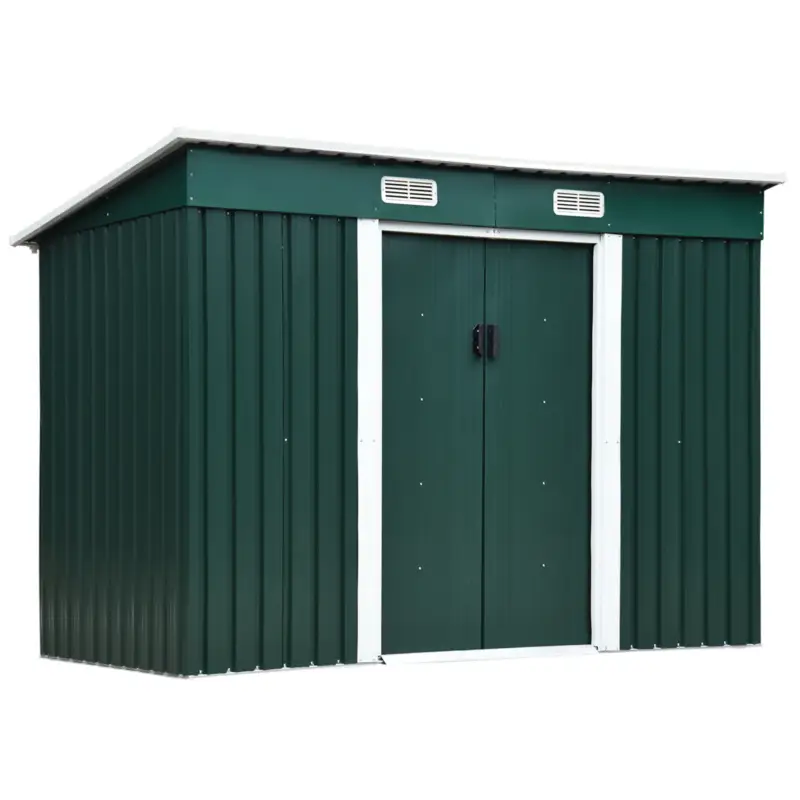 Outsunny Casuta pentru Gradina din Otel cu 2 Usi Glisante, 255x131x160-182 cm, Verde Reducere specială