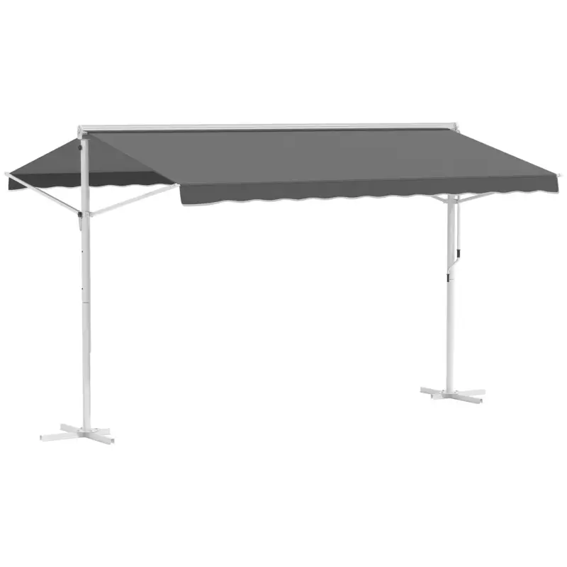 Outsunny Markiză independentă, reglabilă în înclinare, manivelă manuală, cadru metalic, rezistentă la intemperii, 4x3 m, Gri Lichidare de stoc