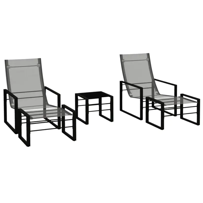 Outsunny Salon de grădină 5 piese 2 locuri cu 2 fotolii, 2 scaune pentru picioare și 1 masă, metal negru, șezut material mesh gri Reduceri