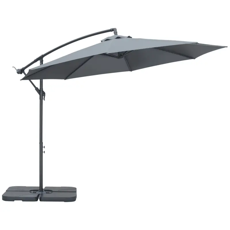 Reduceri Outsunny Umbrelă de grădină deplasată octogonală pliabilă diametru 3 m, umbrelă de grădină cu suport în formă de cruce gri închis