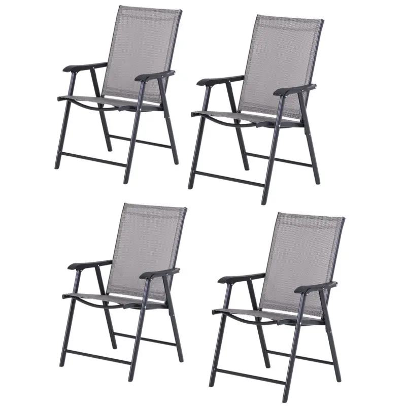 Lichidare de stoc Outsunny set 4 scaune pliabile exterior din otel, gri si negru